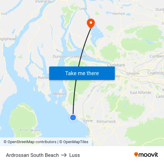 Ardrossan South Beach to Luss map