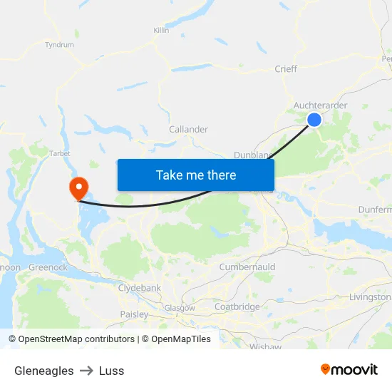 Gleneagles to Luss map