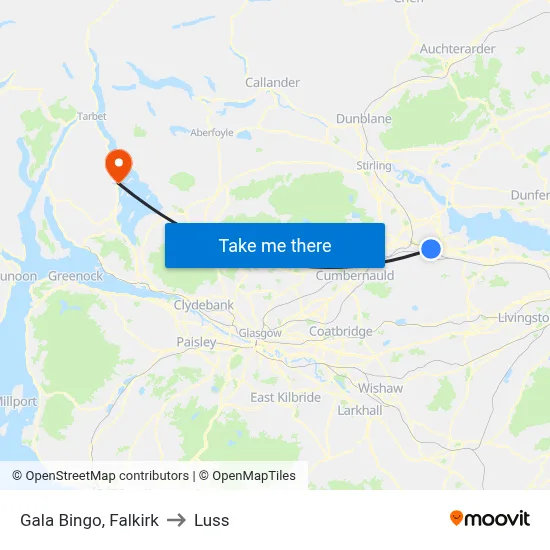 Gala Bingo, Falkirk to Luss map