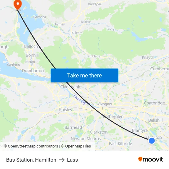 Bus Station, Hamilton to Luss map