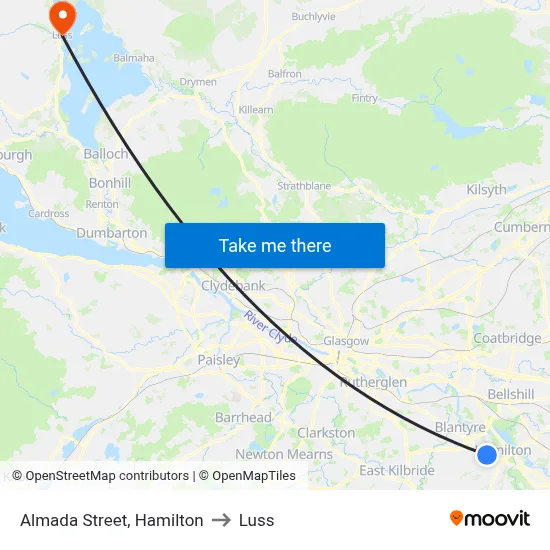 Almada Street, Hamilton to Luss map