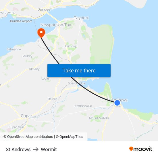 St Andrews to Wormit map