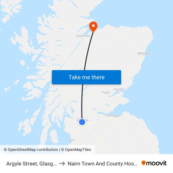 Argyle Street, Glasgow to Nairn Town And County Hospital map