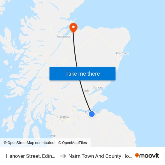 Hanover Street, Edinburgh to Nairn Town And County Hospital map