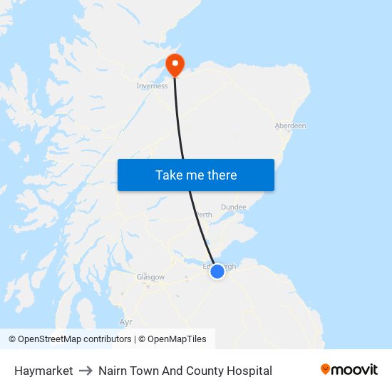 Haymarket to Nairn Town And County Hospital map