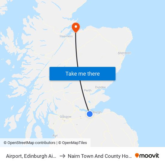 Airport, Edinburgh Airport to Nairn Town And County Hospital map