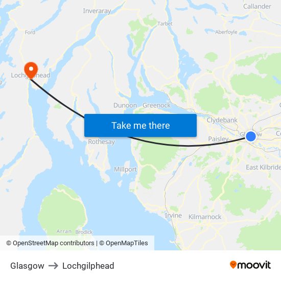 Glasgow to Lochgilphead map