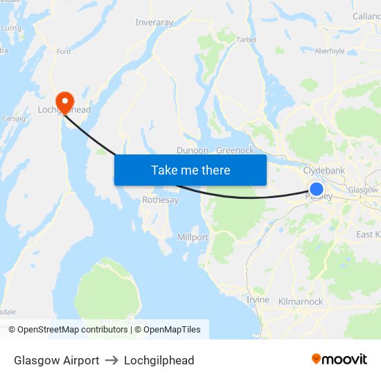 Glasgow Airport to Lochgilphead map