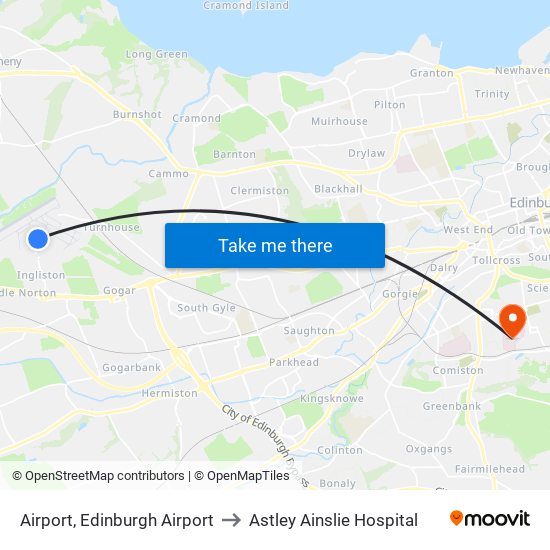 Airport, Edinburgh Airport to Astley Ainslie Hospital map