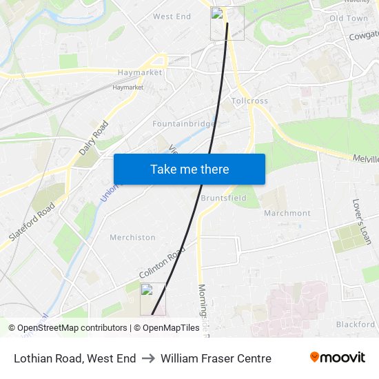 Lothian Road, West End to William Fraser Centre map