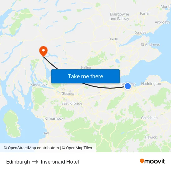 Edinburgh to Inversnaid Hotel map