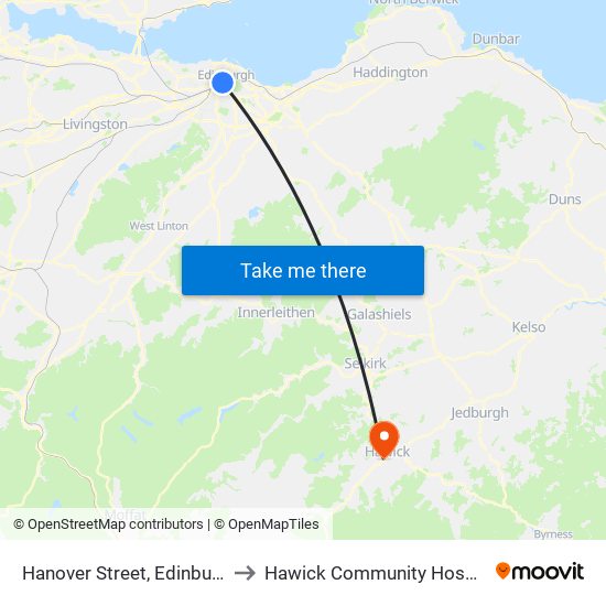Hanover Street, Edinburgh to Hawick Community Hospital map