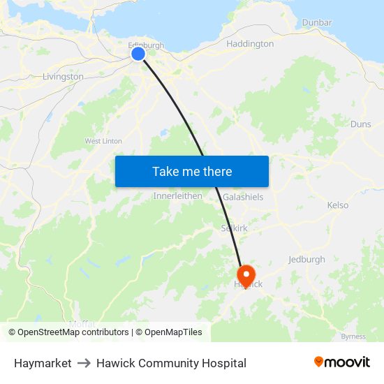 Haymarket to Hawick Community Hospital map