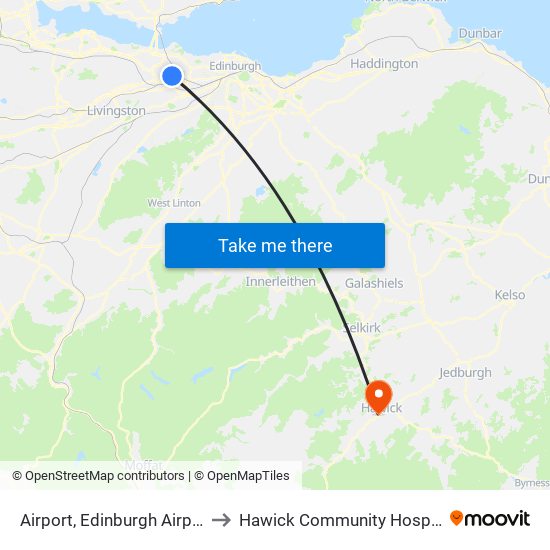Airport, Edinburgh Airport to Hawick Community Hospital map