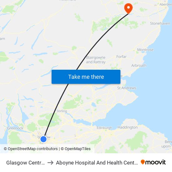 Glasgow Central to Aboyne Hospital And Health Centre map