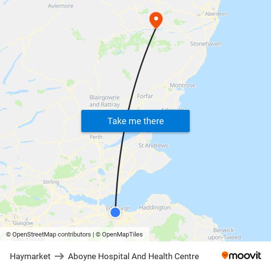 Haymarket to Aboyne Hospital And Health Centre map