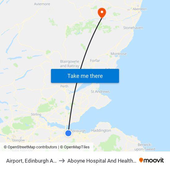 Airport, Edinburgh Airport to Aboyne Hospital And Health Centre map