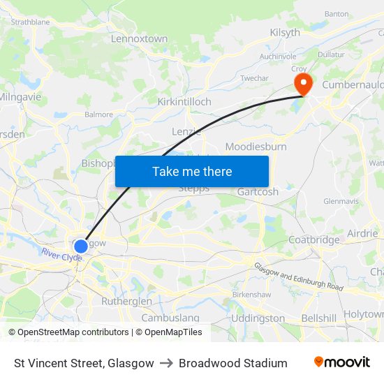 St Vincent Street, Glasgow to Broadwood Stadium map