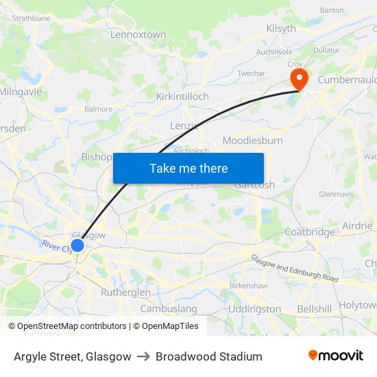Argyle Street, Glasgow to Broadwood Stadium map