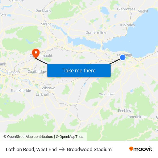 Lothian Road, West End to Broadwood Stadium map