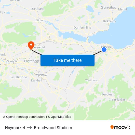 Haymarket to Broadwood Stadium map