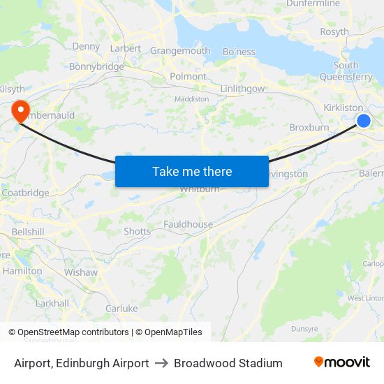 Airport, Edinburgh Airport to Broadwood Stadium map