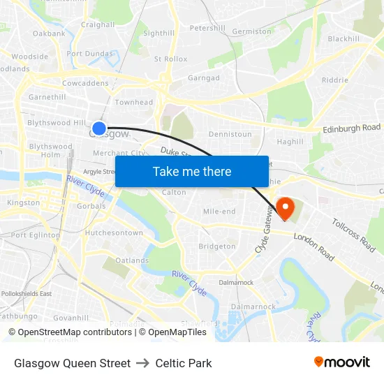 Glasgow Queen Street to Celtic Park map