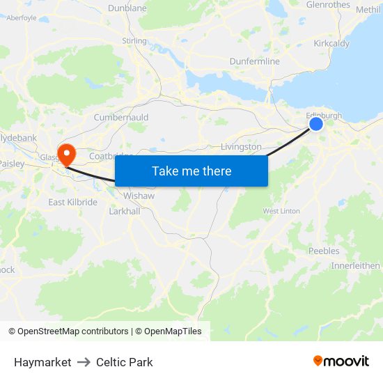 Haymarket to Celtic Park map