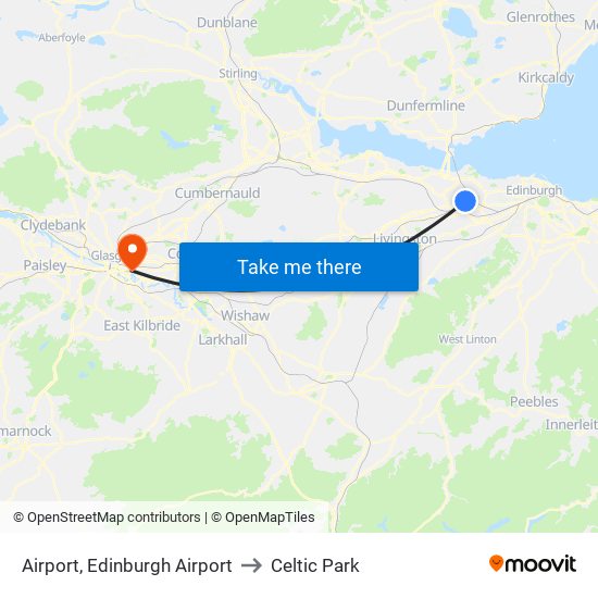 Airport, Edinburgh Airport to Celtic Park map