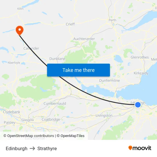 Edinburgh to Strathyre map