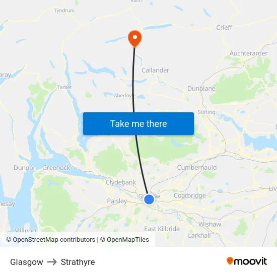 Glasgow to Strathyre map