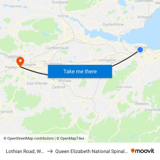 Lothian Road, West End to Queen Elizabeth National Spinal Injuries Unit map