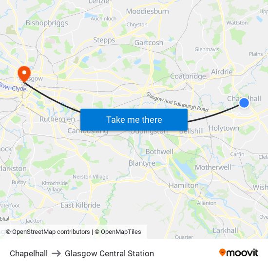 Chapelhall to Glasgow Central Station map