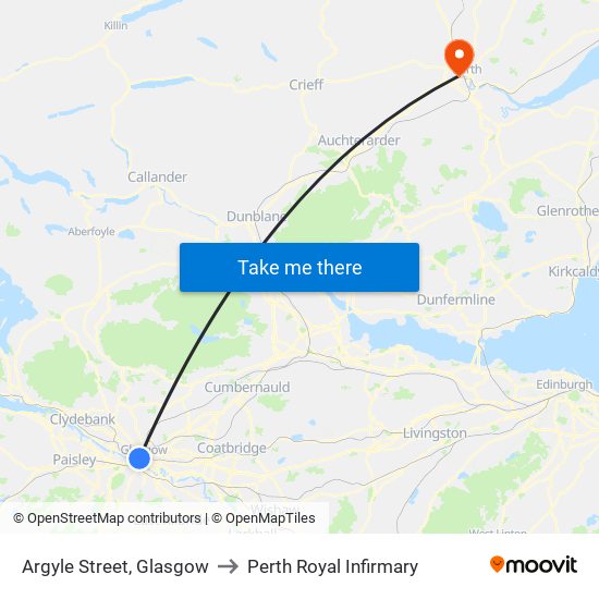 Argyle Street, Glasgow to Perth Royal Infirmary map