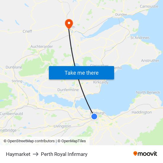 Haymarket to Perth Royal Infirmary map