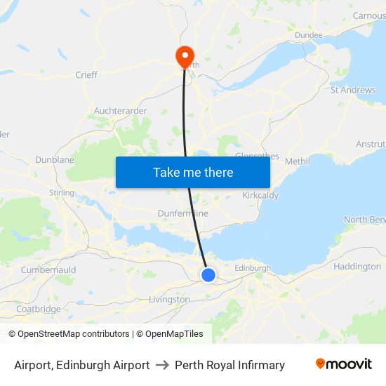 Airport, Edinburgh Airport to Perth Royal Infirmary map