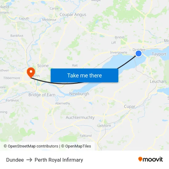 Dundee to Perth Royal Infirmary map