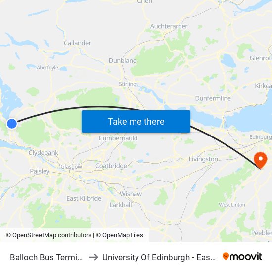 Balloch Bus Terminus, Balloch to University Of Edinburgh - Easter Bush Campus map