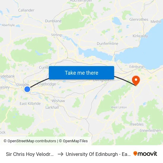 Sir Chris Hoy Velodrome, Parkhead to University Of Edinburgh - Easter Bush Campus map