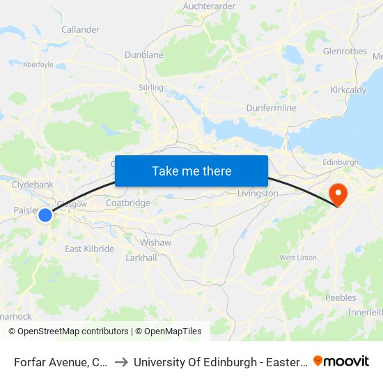 Forfar Avenue, Cardonald to University Of Edinburgh - Easter Bush Campus map