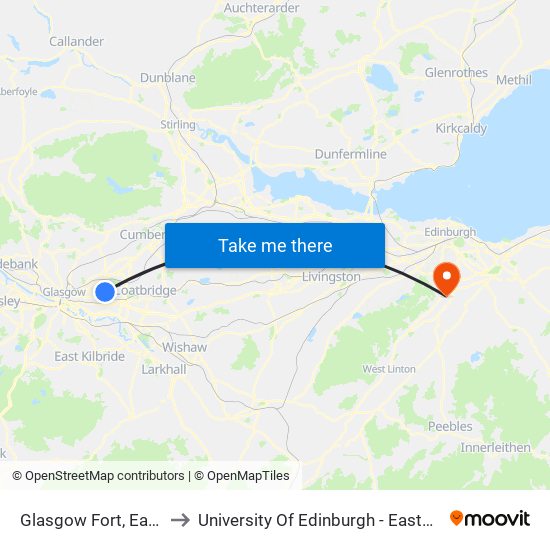 Glasgow Fort, Easterhouse to University Of Edinburgh - Easter Bush Campus map