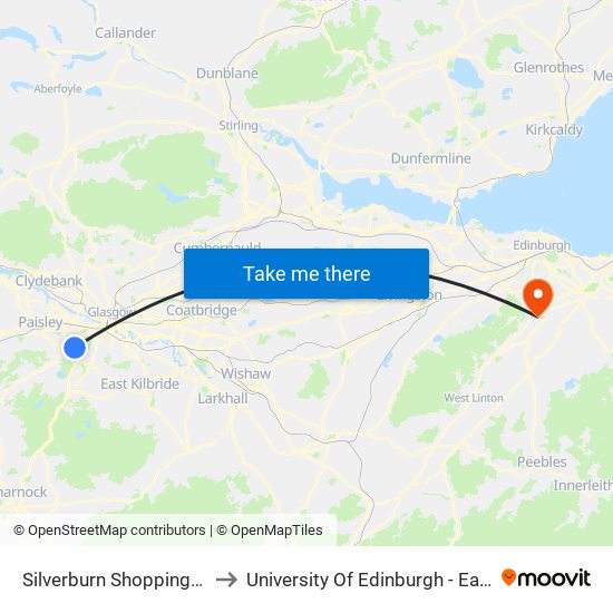 Silverburn Shopping Centre, Pollok to University Of Edinburgh - Easter Bush Campus map