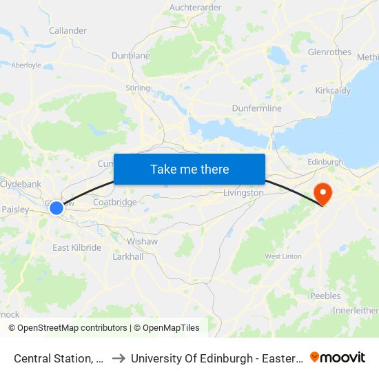 Central Station, Glasgow to University Of Edinburgh - Easter Bush Campus map