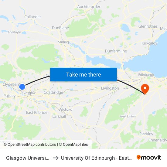 Glasgow University, Maryhill to University Of Edinburgh - Easter Bush Campus map