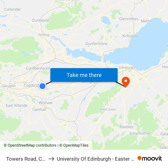 Towers Road, Clarkston to University Of Edinburgh - Easter Bush Campus map