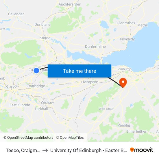 Tesco, Craigmarloch to University Of Edinburgh - Easter Bush Campus map