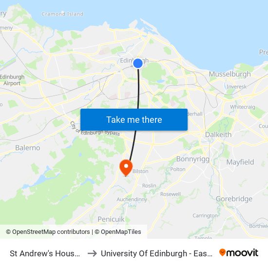 St Andrew's House, Edinburgh to University Of Edinburgh - Easter Bush Campus map