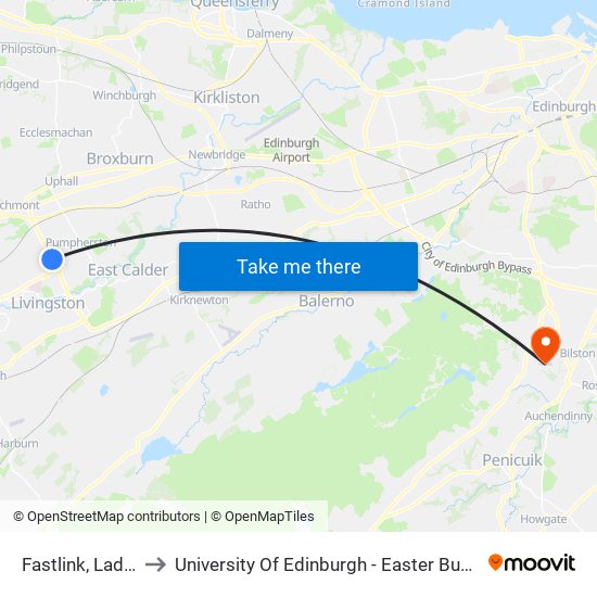 Fastlink, Ladywell to University Of Edinburgh - Easter Bush Campus map