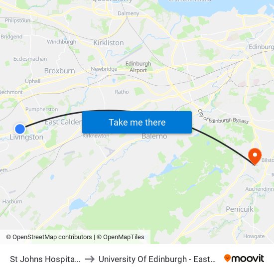 St Johns Hospital, Howden to University Of Edinburgh - Easter Bush Campus map