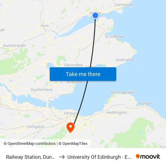 Railway Station, Dundee City Centre to University Of Edinburgh - Easter Bush Campus map